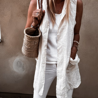 Cara cream long linen gilet *NEW*