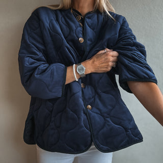 Navy Claudia velvet quilted jacket