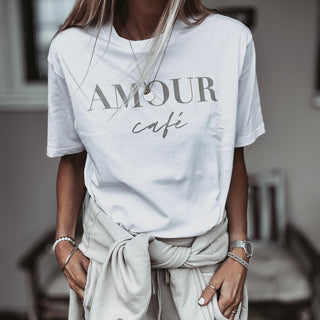 AMOUR Cafe white / sand tee *boyfriend fit* *NEW*