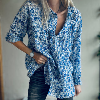 Jaipur blue flowers blouse *NEW*