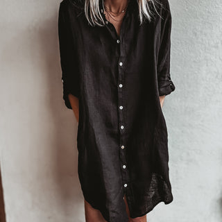 Sicily BLACK linen shirt beach dress with pockets *new* *relaxed style*