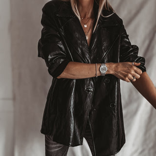 Oswega Black faux patent leather boyfriend blazer *NEW*