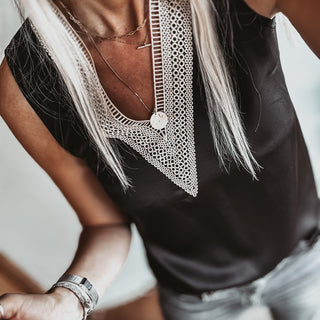 Monochrome lace plunge top  *new*