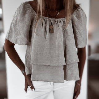 Sand tiered ruffle linen top *NEW*