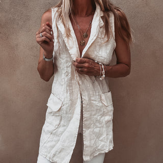 Cara cream long linen gilet *NEW*