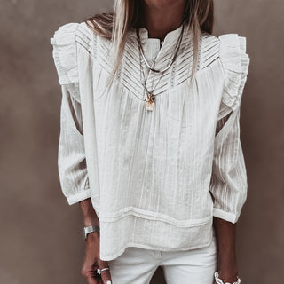 Loryn smocked white linen blouse
