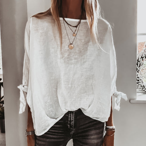 WHITE Leila linen top with bows *NEW*