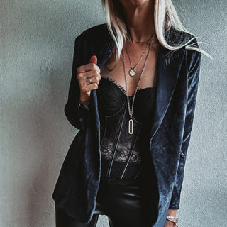 Navy Lyon velvet blazer