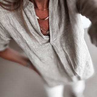 Beige v neck linen top *NEW*
