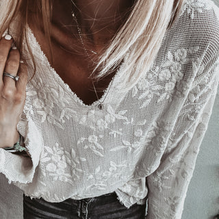 WHITE lace flower blouse