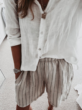 Slouchy pinstripe linen shorts SAND *NEW*