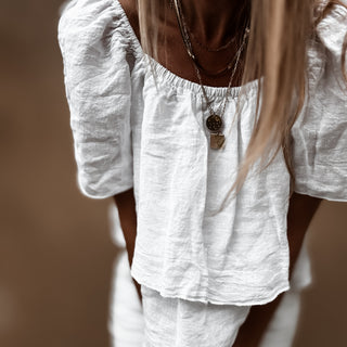 White tiered ruffle linen top *NEW*