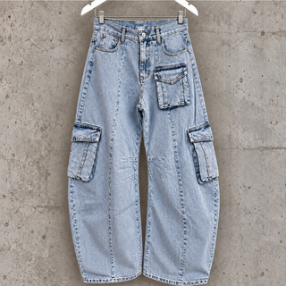 Stone washed blue barrel cargo  jeans *NEW*
