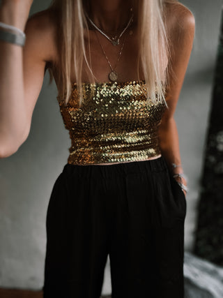 Sassari GOLD sequin mini skirt / strapless top