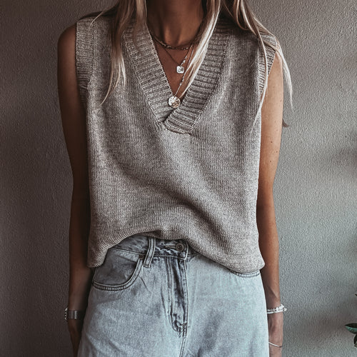 Rita STONE knitted V tank *NEW*