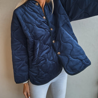 Navy Claudia velvet quilted jacket
