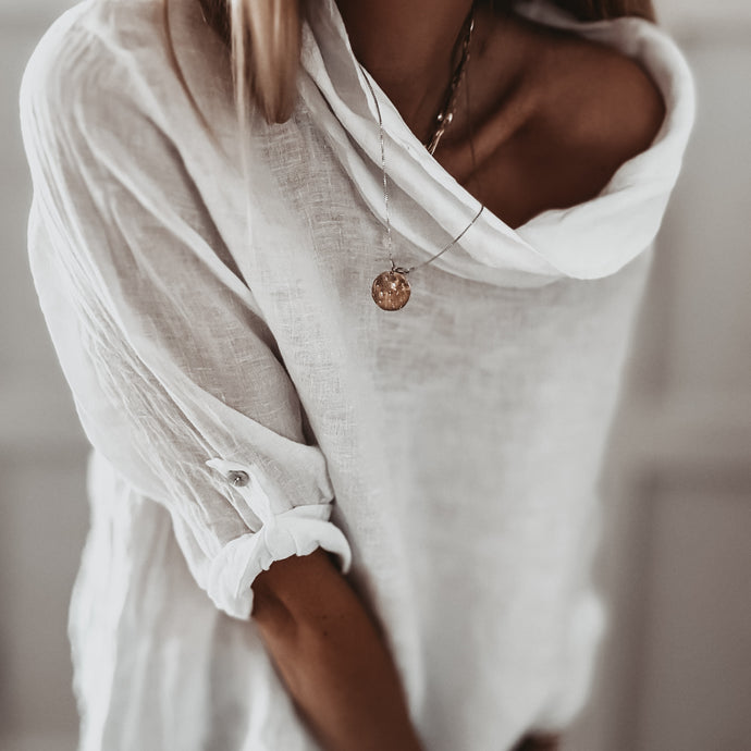 White Lili linen top with cowl neck *NEW*