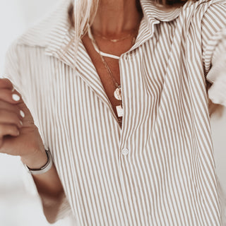Bonnie Beige stripe blouse with bow on back *NEW*