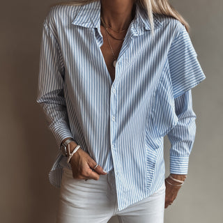 Asymmetic ruffle stripe Blouse