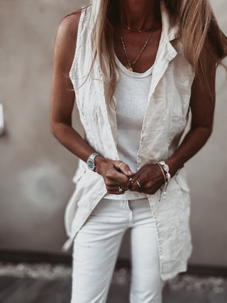 Cara cream long linen gilet *NEW*