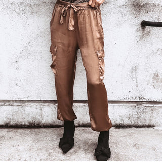 CARAMEL Satin Cargo joggers *NEW*