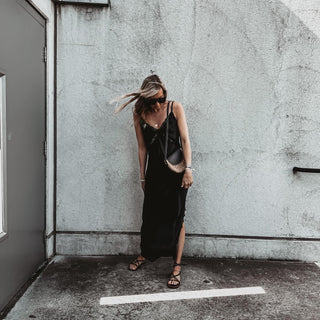 Sienna Lace Satin Slip dress BLACK *new*