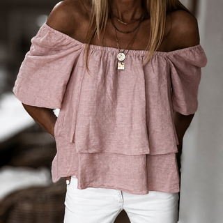 Dusty pink tiered ruffle linen top *NEW*