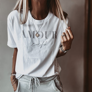 AMOUR Cafe white / light grey tee *boyfriend fit* *NEW*