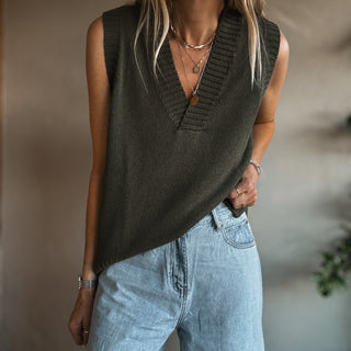 Rita KHAKI knitted V tank *NEW*