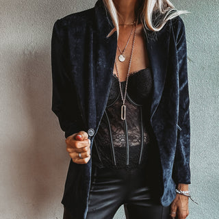 Navy Lyon velvet blazer