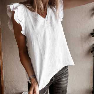 White Santiago frills linen tee *NEW*