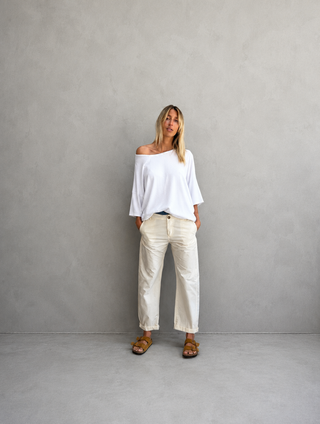 Stylish Cream chino jeans with denim waistband  *NEW*