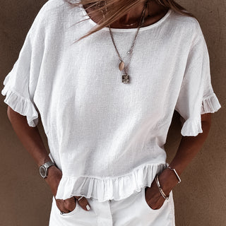 White ruffle edges linen top *NEW*