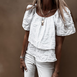 White tiered ruffle linen top *NEW*