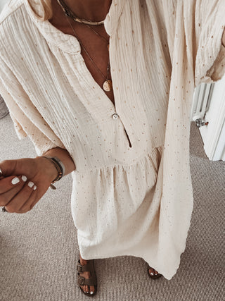 Aldina Vintage white dress with gold flecks *NEW*