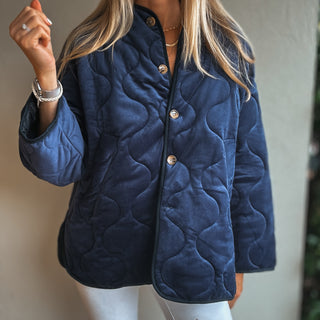 Navy Claudia velvet quilted jacket