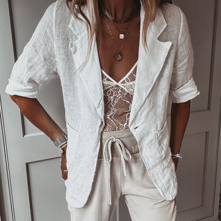 WHITE linen blouse blazer *NEW*