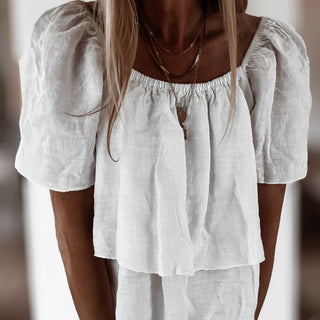 White tiered ruffle linen top *NEW*