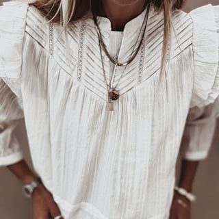 Loryn smocked white linen blouse
