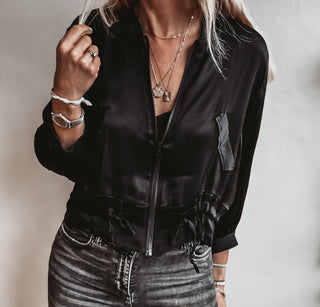 BLACK Satin bomber top *NEW*