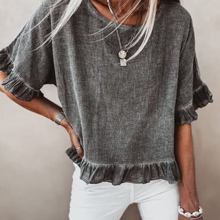 Inky grey ruffle edges linen top *NEW*