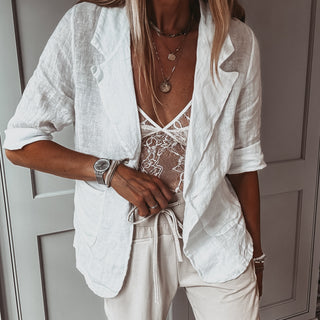 WHITE linen blouse blazer *NEW*