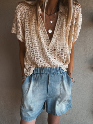 Callie CREAM crochet v neck blouse  *NEW*