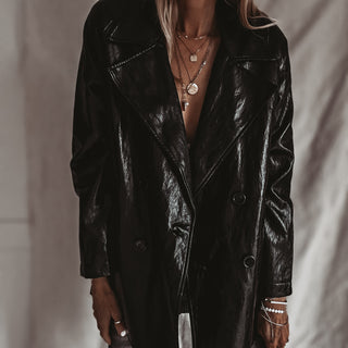 Oswega Black faux patent leather boyfriend blazer *NEW*