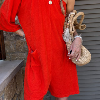 Orange / Red off shoulder beach playsuit *NEW*
