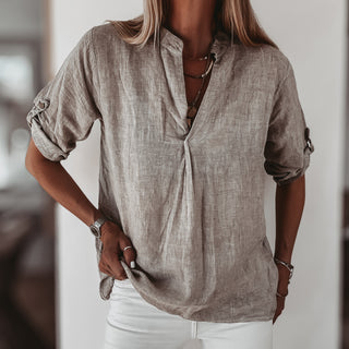 Beige v neck linen top *NEW*