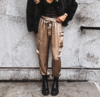 GOLD CHAMPAGNE Satin Cargo joggers *NEW*