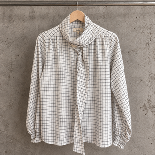 Chia White checked asymmetric bow blouse *NEW*