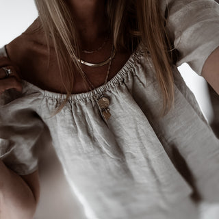 Sand tiered ruffle linen top *NEW*