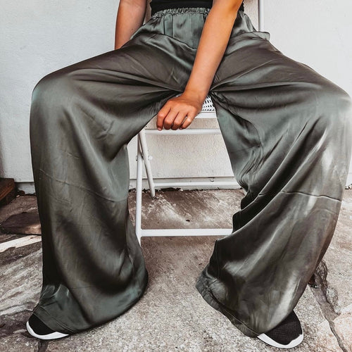 Verona FOREST KHAKI satin palazzos pants *NEW*